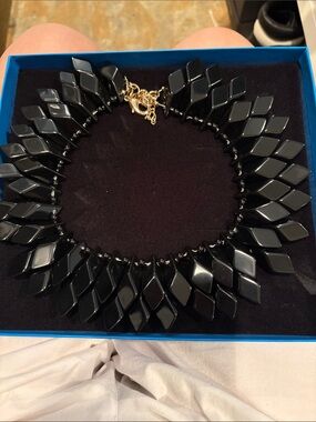 Glossy Black Geometric Statement Necklace - Women Jewelry